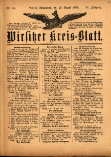 Wirsitzer Kreis-Blatt: herausgegeben vom K&ouml;niglichen Landraths-Amte 1898.08.13 Jg.54 Nr64