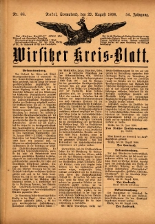 Wirsitzer Kreis-Blatt: herausgegeben vom K&ouml;niglichen Landraths-Amte 1898.08.27 Jg.54 Nr68