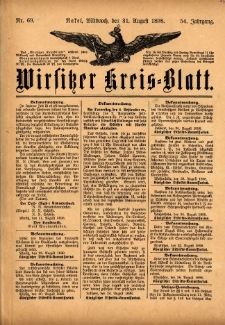 Wirsitzer Kreis-Blatt: herausgegeben vom K&ouml;niglichen Landraths-Amte 1898.08.31 Jg.54 Nr69