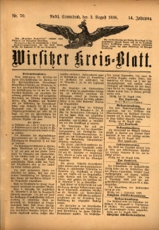 Wirsitzer Kreis-Blatt: herausgegeben vom K&ouml;niglichen Landraths-Amte 1898.08.03 Jg.54 Nr70