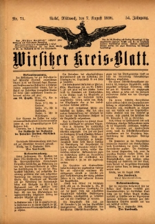 Wirsitzer Kreis-Blatt: herausgegeben vom K&ouml;niglichen Landraths-Amte 1898.08.07 Jg.54 Nr71