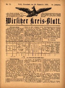 Wirsitzer Kreis-Blatt: herausgegeben vom K&ouml;niglichen Landraths-Amte 1898.09.10 Jg.54 Nr72