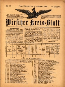 Wirsitzer Kreis-Blatt: herausgegeben vom K&ouml;niglichen Landraths-Amte 1898.09.14 Jg.54 Nr73