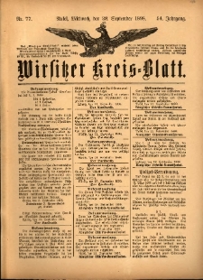 Wirsitzer Kreis-Blatt: herausgegeben vom K&ouml;niglichen Landraths-Amte 1898.09.28 Jg.54 Nr77
