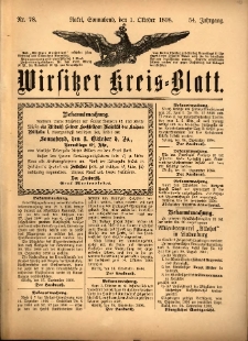 Wirsitzer Kreis-Blatt: herausgegeben vom K&ouml;niglichen Landraths-Amte 1898.10.01 Jg.54 Nr78