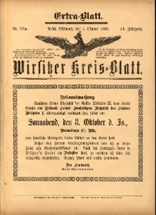 Wirsitzer Kreis-Blatt: herausgegeben vom K&ouml;niglichen Landraths-Amte 1898.10.05 Jg.54 Nr79a Extra-Blatt