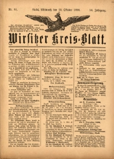 Wirsitzer Kreis-Blatt: herausgegeben vom K&ouml;niglichen Landraths-Amte 1898.10.12 Jg.54 Nr81