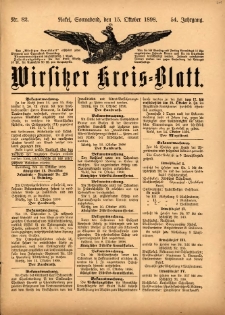 Wirsitzer Kreis-Blatt: herausgegeben vom K&ouml;niglichen Landraths-Amte 1898.10.15 Jg.54 Nr82