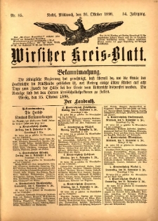 Wirsitzer Kreis-Blatt: herausgegeben vom K&ouml;niglichen Landraths-Amte 1898.10.26 Jg.54 Nr85