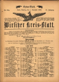 Wirsitzer Kreis-Blatt: herausgegeben vom K&ouml;niglichen Landraths-Amte 1898.11.01 Jg.54 Nr86a Extra-Blatt