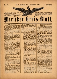 Wirsitzer Kreis-Blatt: herausgegeben vom K&ouml;niglichen Landraths-Amte 1898.11.02 Jg.54 Nr87