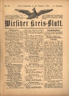 Wirsitzer Kreis-Blatt: herausgegeben vom K&ouml;niglichen Landraths-Amte 1898.11.19 Jg.54 Nr92