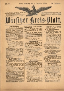 Wirsitzer Kreis-Blatt: herausgegeben vom K&ouml;niglichen Landraths-Amte 1898.12.07 Jg.54 Nr97