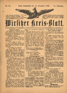 Wirsitzer Kreis-Blatt: herausgegeben vom K&ouml;niglichen Landraths-Amte 1898.12.10 Jg.54 Nr98