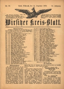 Wirsitzer Kreis-Blatt: herausgegeben vom K&ouml;niglichen Landraths-Amte 1898.12.14 Jg.54 Nr99