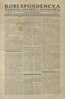Korespondencya Wojennej Centrali Handlowej. 1918.05.15 R.2 Nr 10