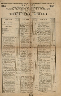 Katalog celniejszych pism peryodycznych polskich, francuzkich, niemieckich i angielskich na rok 1896 , na kt&oacute;re prenumeratę przyjmuje Księgarnia i Skład Nut Muzycznych Gebethnera i Wolffa w Warszawie