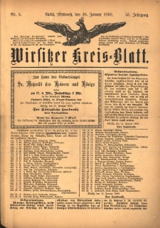 Wirsitzer Kreis-Blatt: herausgegeben vom K&ouml;niglichen Landraths-Amte 1899.01.18 Jg.55 Nr5