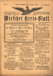 Wirsitzer Kreis-Blatt: herausgegeben vom K&ouml;niglichen Landraths-Amte 1899.01.25 Jg.55 Nr7