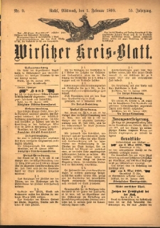 Wirsitzer Kreis-Blatt: herausgegeben vom K&ouml;niglichen Landraths-Amte 1899.02.01 Jg.55 Nr9