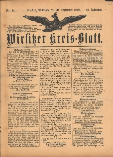 Wirsitzer Kreis-Blatt: herausgegeben vom K&ouml;niglichen Landraths-Amte 1899.09.20 Jg.55 Nr74