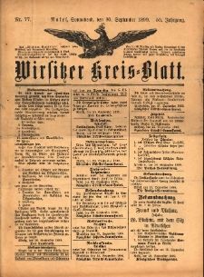 Wirsitzer Kreis-Blatt: herausgegeben vom Königlichen Landraths-Amte 1899.09.30 Jg.55 Nr77