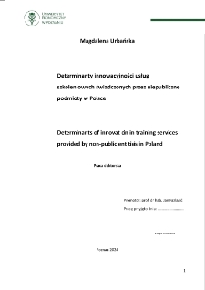 Determinanty innowacyjności usług szkoleniowych świadczonych przez niepubliczne podmioty w Polsce
