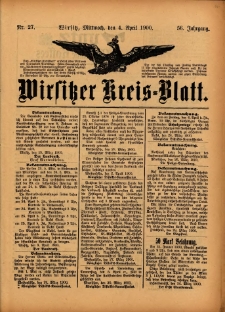 Wirsitzer Kreis-Blatt: herausgegeben vom Königlichen Landraths-Amte 1900.04.04 Jg.56 Nr27