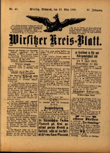 Wirsitzer Kreis-Blatt: herausgegeben vom Königlichen Landraths-Amte 1900.05.23 Jg.56 Nr40