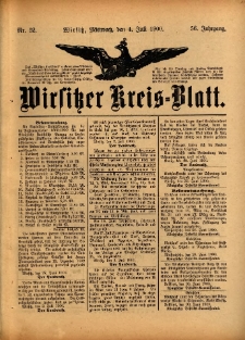 Wirsitzer Kreis-Blatt: herausgegeben vom Königlichen Landraths-Amte 1900.07.04 Jg.56 Nr52