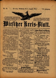 Wirsitzer Kreis-Blatt: herausgegeben vom Königlichen Landraths-Amte 1900.08.08 Jg.56 Nr62