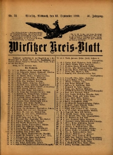 Wirsitzer Kreis-Blatt: herausgegeben vom Königlichen Landraths-Amte 1900.09.12 Jg.56 Nr72