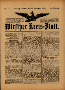 Wirsitzer Kreis-Blatt: herausgegeben vom Königlichen Landraths-Amte 1900.09.19 Jg.56 Nr74
