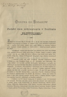 Odezwa do rodak&oacute;w : Polski dom schronienia w Berlinie "Przytulisko"