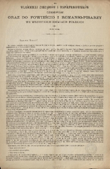 Do Wlaścicieli Zarządc&oacute;w i wsp&oacute;lpracownik&oacute;w czasopism oraz do Powieścio i Romanso-Pisarzy we wszystkich Ziemiach Polskich jako i poza niemi