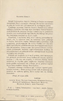 [Odezwa Inc.:] "Szanowni Rodacy. Zarząd Towarzystwa Czytelni Polskiej w Paryżu ma zaszczyt zawiadomić..."