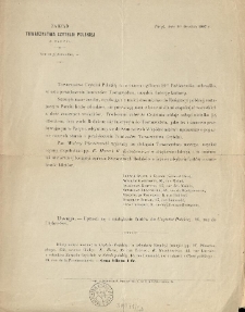 [Odezwa Inc.:] " Towarzystwo Czytelni Polskiej na zebraniu og&oacute;lnem 29go Października uchwaliło..."