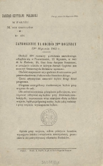Zaproszenie na obch&oacute;d 20ej rocznicy 22go Stycznia 1863 r.