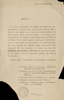[Zawiadomienie Inc.:] " Monsieur, Le Comit&eacute; organisateur du Congr&egrave;s ..."