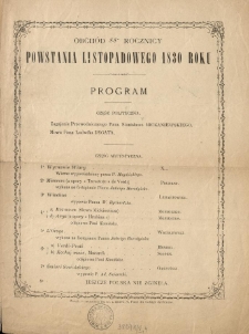 Obch&oacute;d 55e Rocznicy Powstania Listopadowego 1830 Roku. Program
