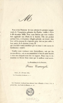 [Odezwa Inc.:] "M, nous avons l'honneur de vous adresser le premier compte rendu ..."