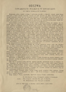 Odezwa Towarzystw Polskich w Szwajcaryi do og&oacute;łu Emigracyi Polskiej