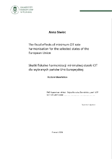 The fiscal effects of minimum CIT rate harmonisation for the selected states of the European Union