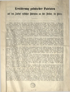 Erwiderung polnischer Patrioten auf den Aufruf russischer Patrioten an ihre Br&uuml;der, die Polen
