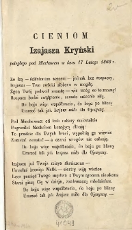 Cieniom Izajasza Kryński [!] poległego pod Miechowem w dniu 17 lutego 1863 r.