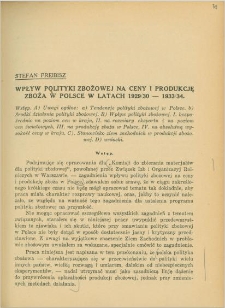Wpływ polityki zbożowej na ceny i produkcję zboża w Polsce w l. 1929/30 - 1933/34