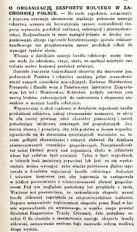 O organizację eksportu rolnego w zachodniej Polsce