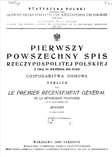 Pierwszy powszechny spis Rzeczypospolitej Polskiej z dnia 30 września 1921 roku : Gospodarstwa domowe : Tablice