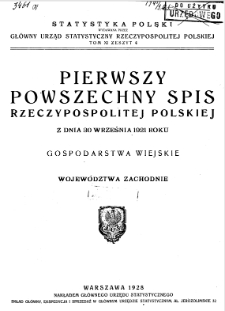 Pierwszy powszechny spis Rzeczypospolitej Polskiej z dnia 30 września 1921 roku : Gospodarstwa wiejskie : Województwa zachodnieWersja tytułu: