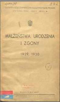 Małżeństwa, urodzenia i zgony 1929, 1930